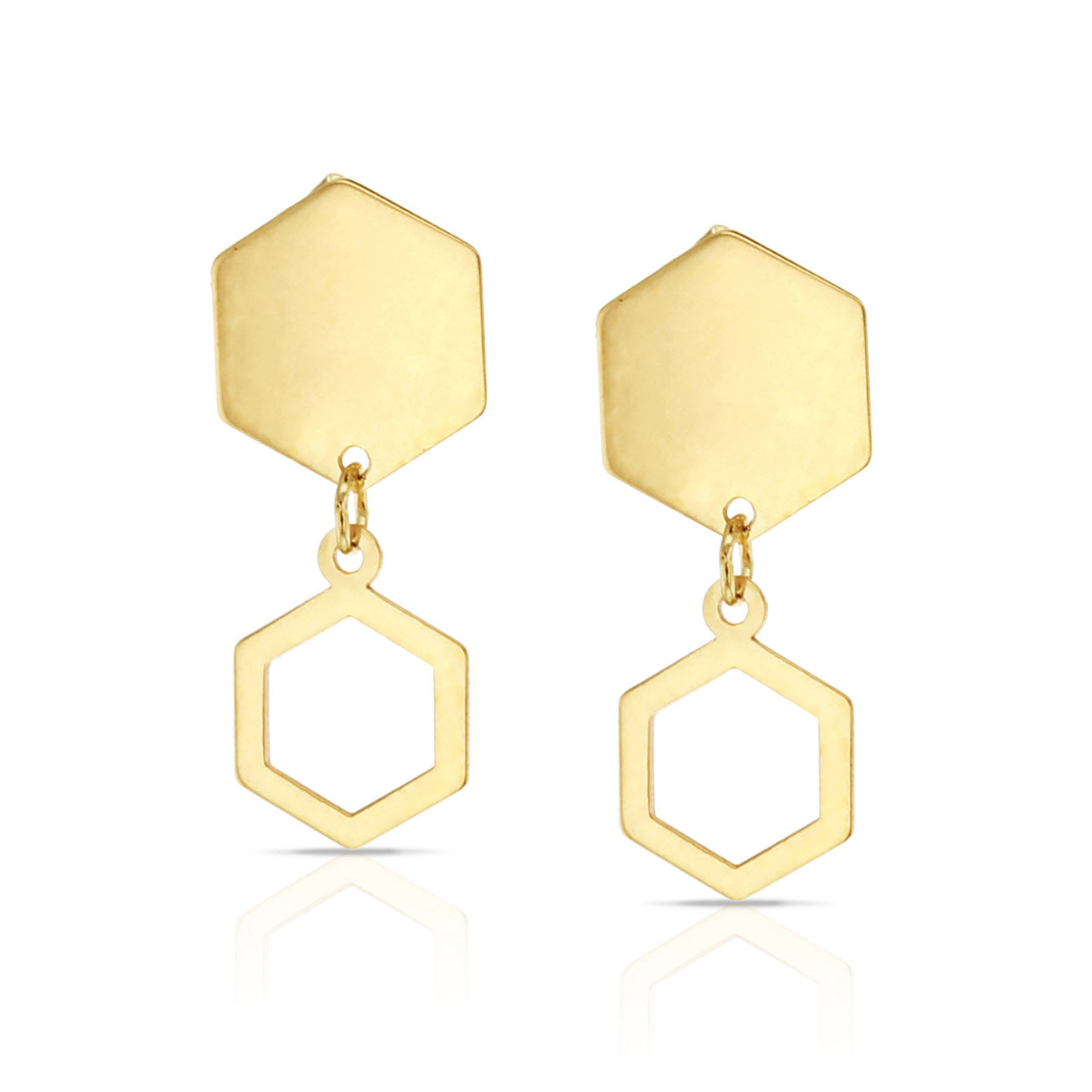 9ct Yellow Gold Flat Hexagon drop studs