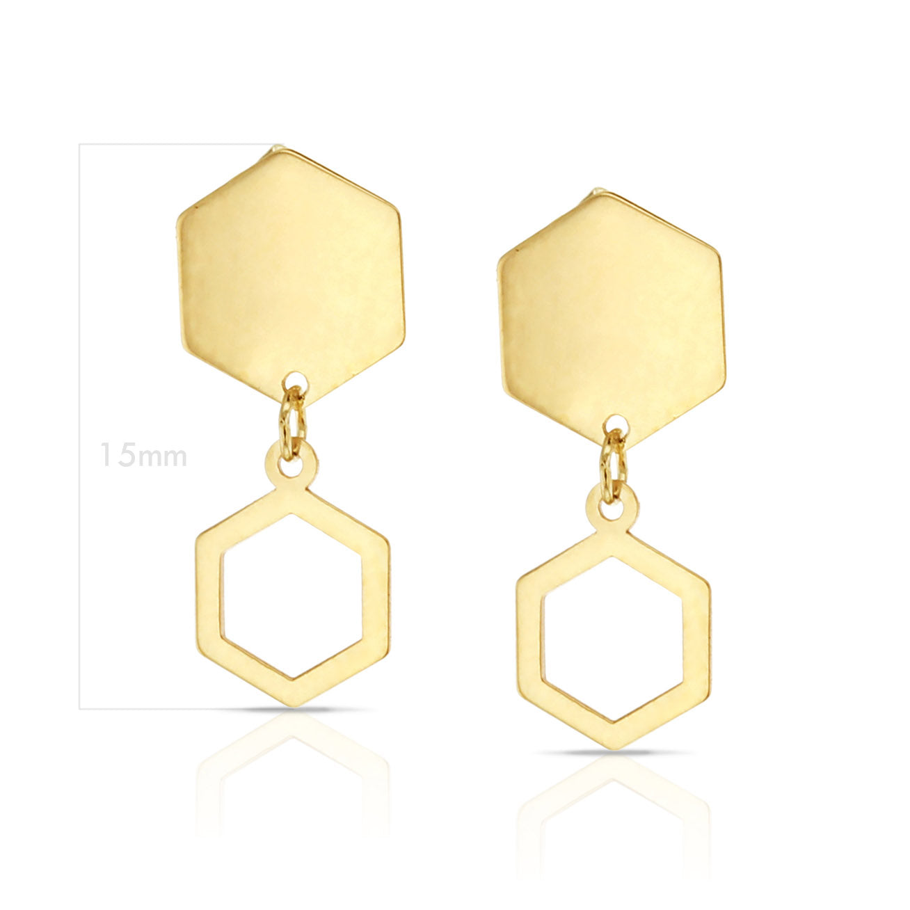 9ct Yellow Gold Flat Hexagon drop studs