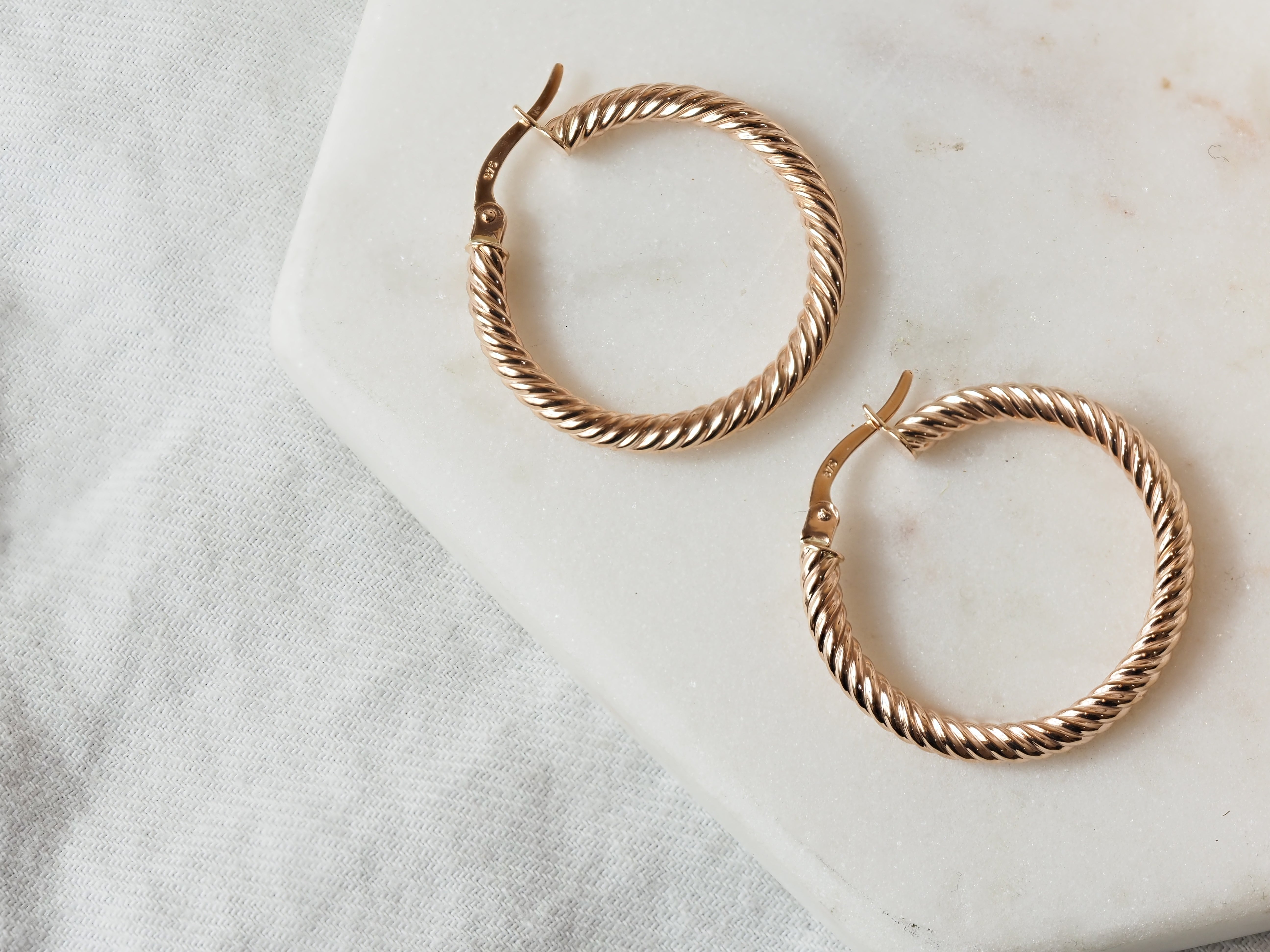 9ct Rose Gold Rope Look Hoop Earrings