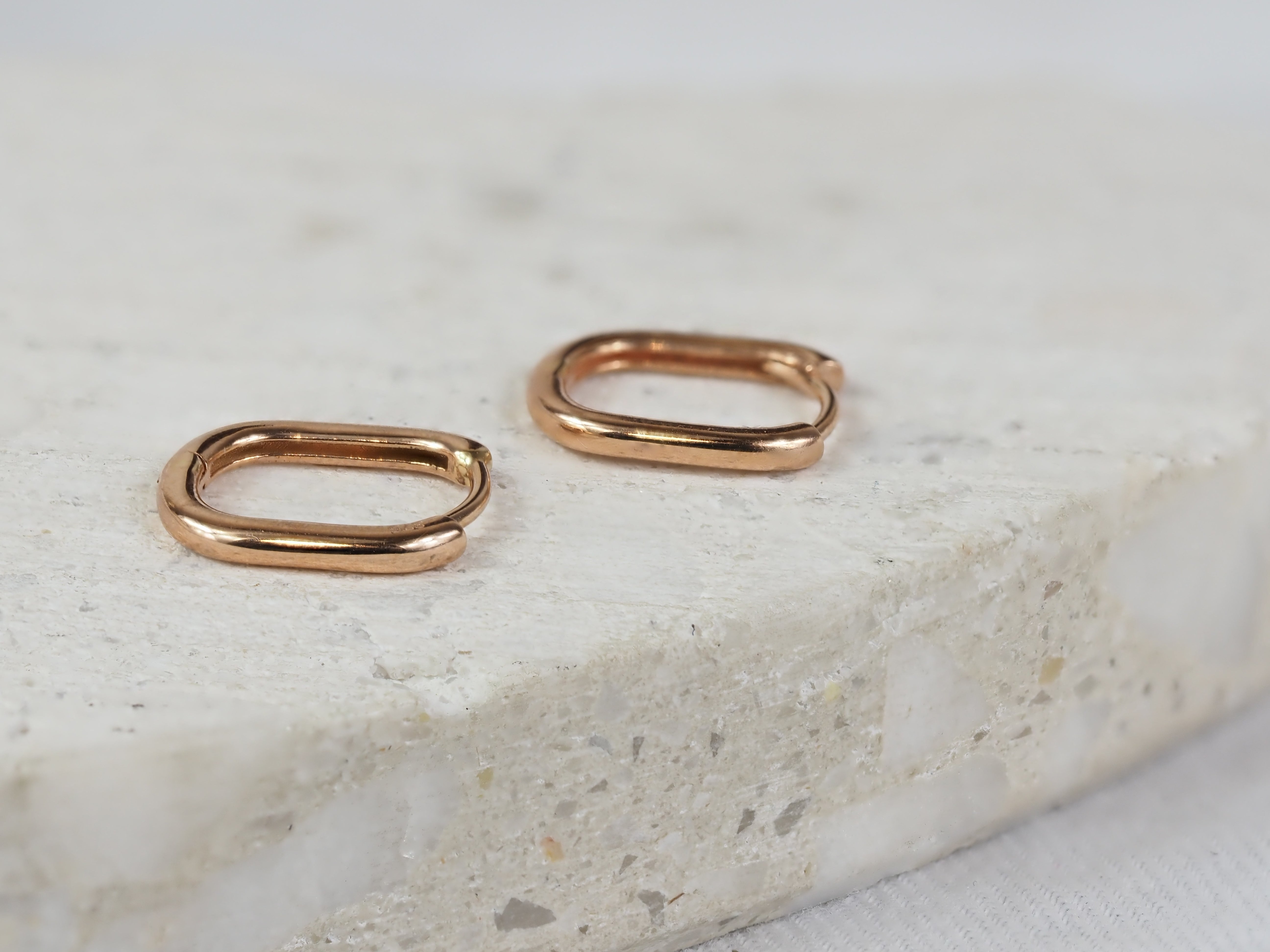 9ct Rose Gold Square Paperclip Huggie Earrings