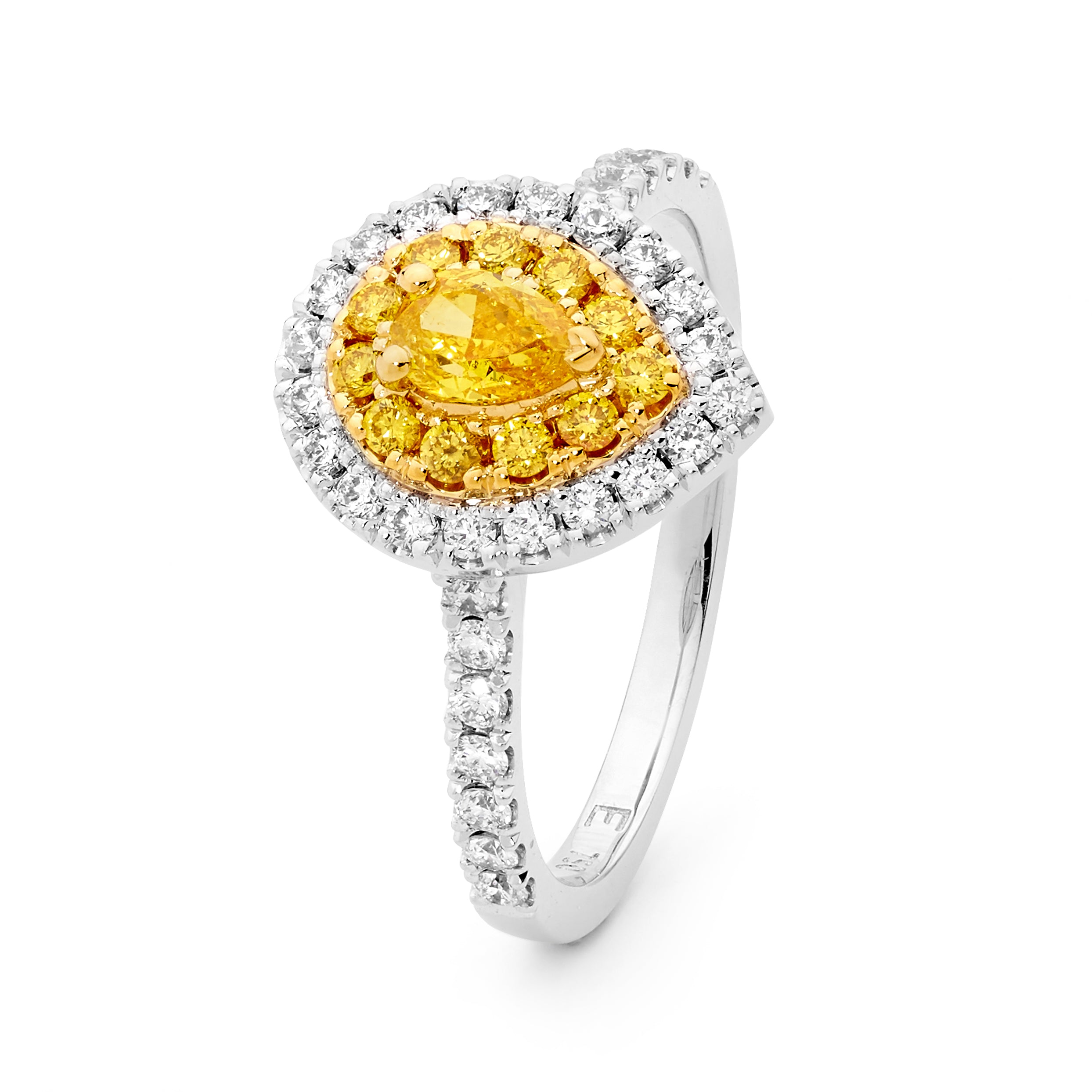 18 carat Yellow & White Gold diamond double halo ring, 0.80 carat total.