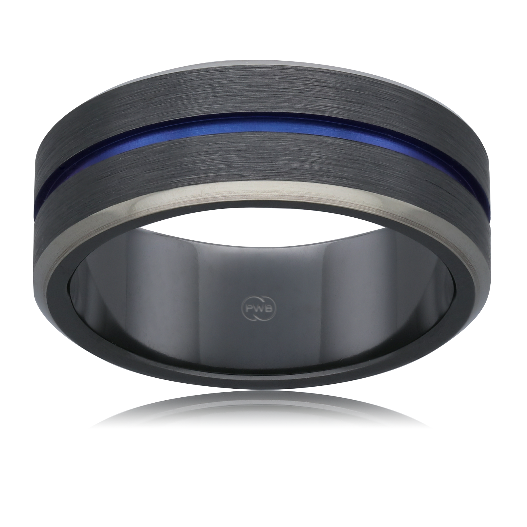 Blue Zirconium and Zirconium 8mm Wedding band, size V