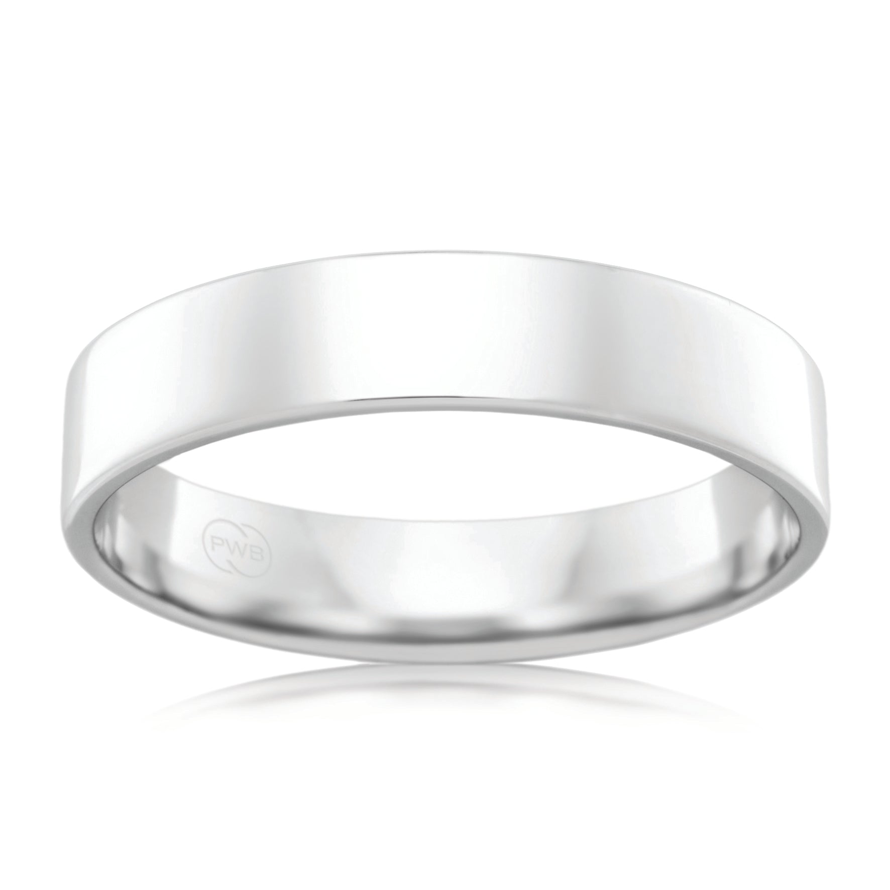 18ct White Gold 4mm Flat Round Wedding Band, polished finish, size N