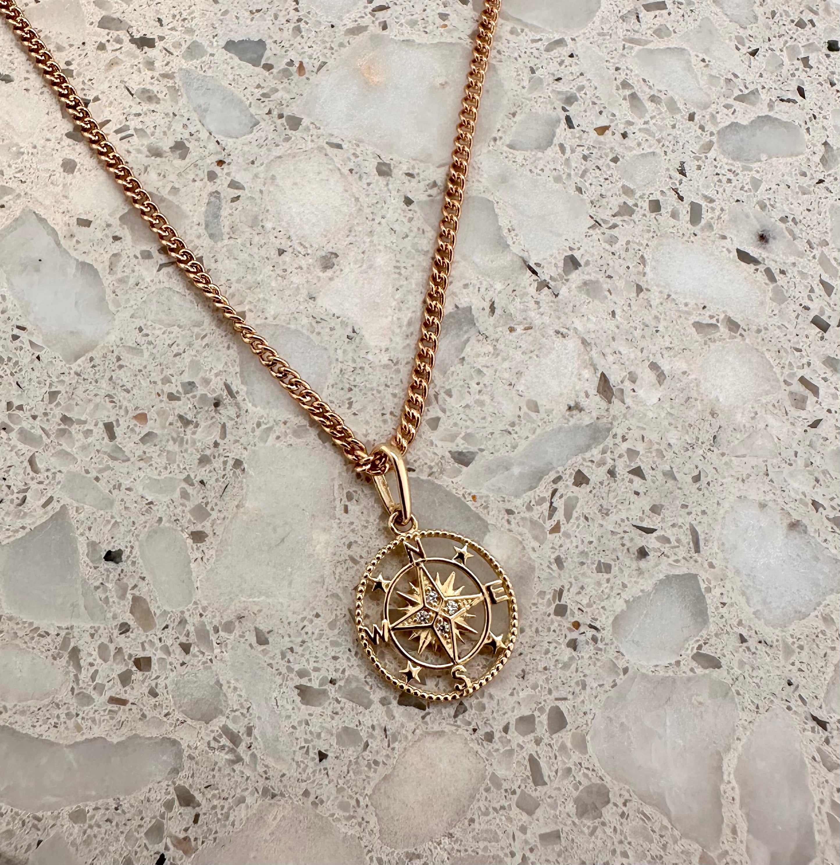 9ct cubic zirconia compass pendant