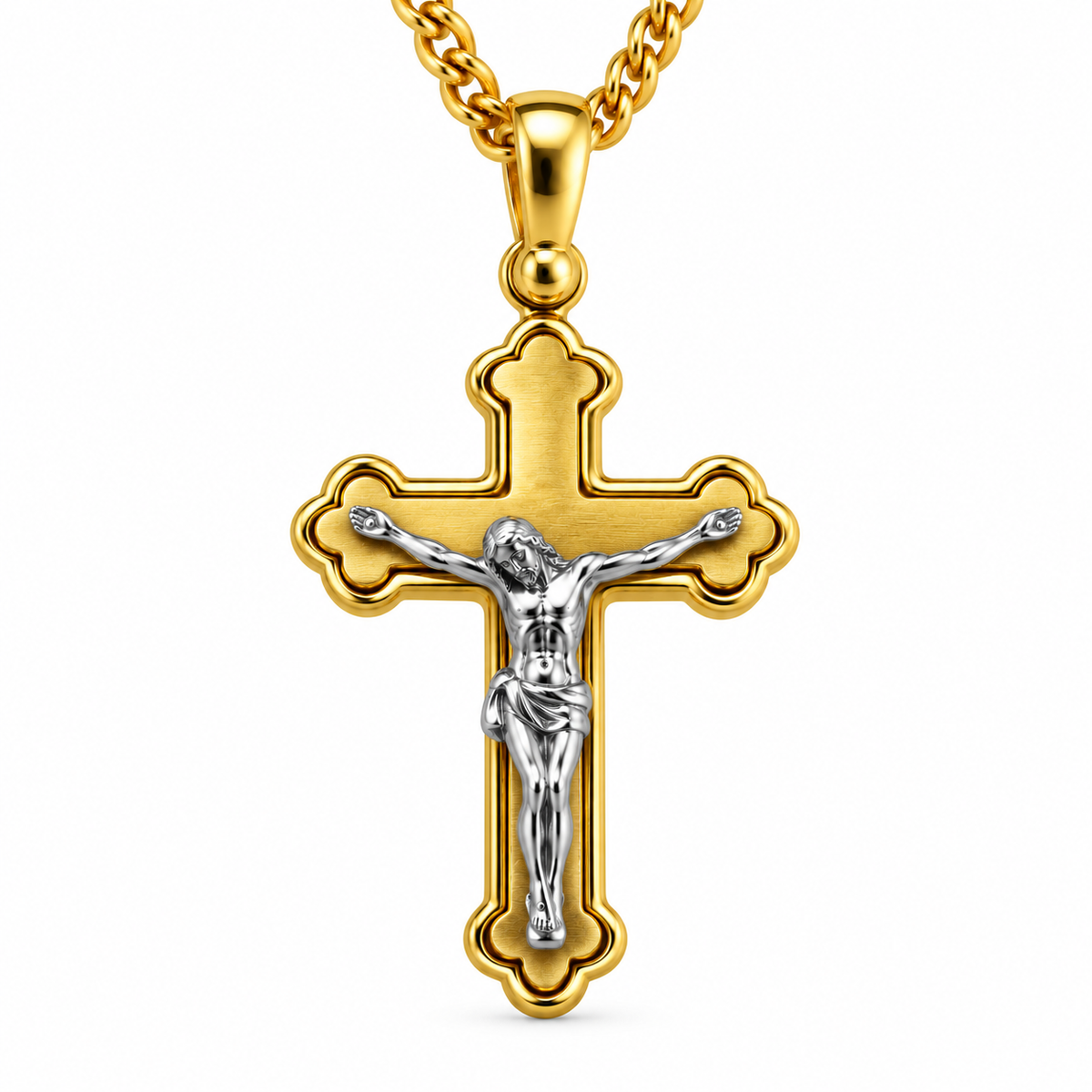 9ct Yellow and White Gold Crucifix