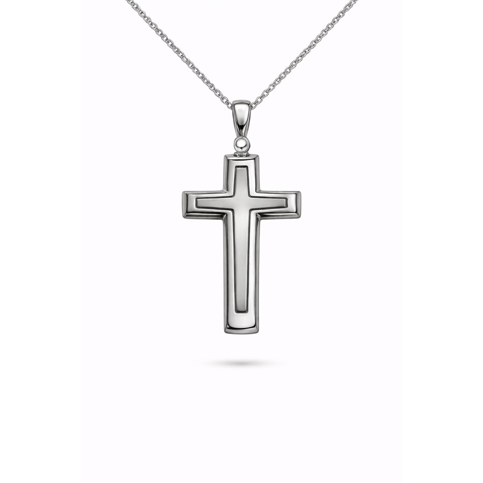 9ct White Gold Detailed Cross Pendant, 40mm