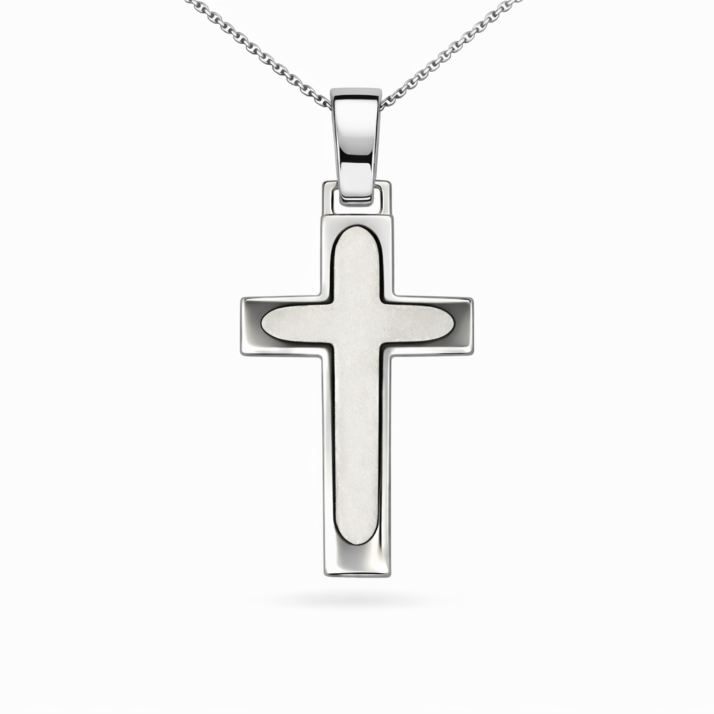 9ct White Gold Double Cross Pendant, 30mm