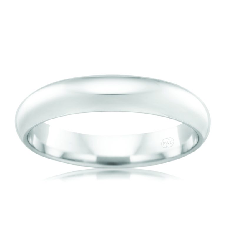 9ct White Gold 5mm High Dome Wedding band, polished finish, size U