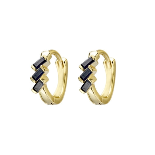 Solv Sterling Silver Gold Plated Black Cubic Zirconia Huggie Earrings