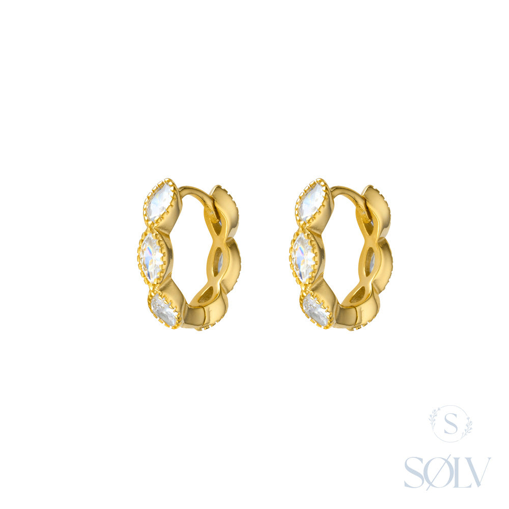 Solv Sterling Silver Gold Plated Cubic Zirconia Marquis Huggie Earrings
