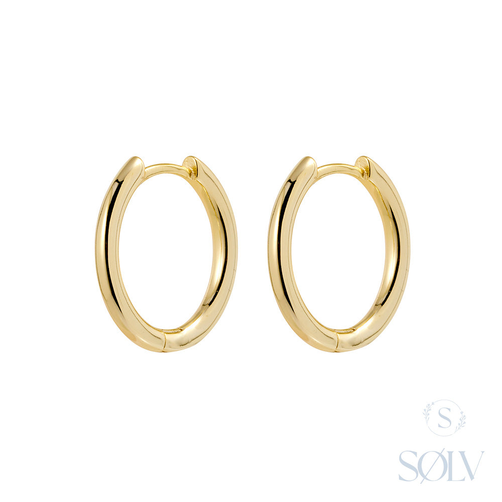 Solv Sterling Silver Gold Plated Huggie Earrings