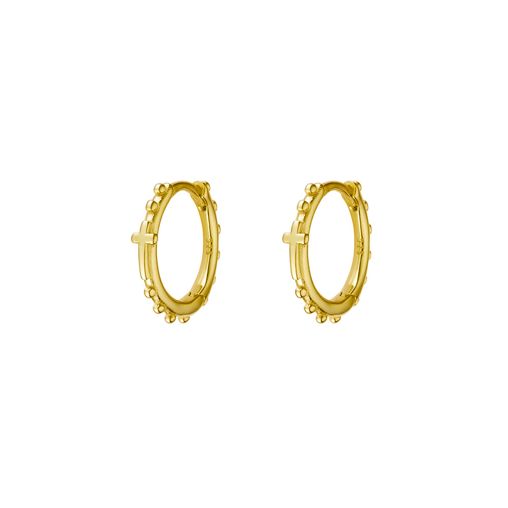 Solv Sterling Silver Gold Plated Cross Huggie Earrings
