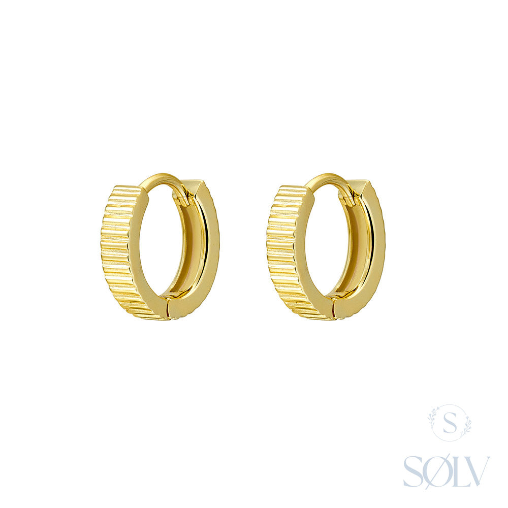 Solv Sterling Silver Gold Plated Line Detailed Huggie Earrings