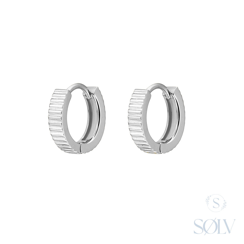 Solv Sterling Silver Line Detailed Huggie Earrings