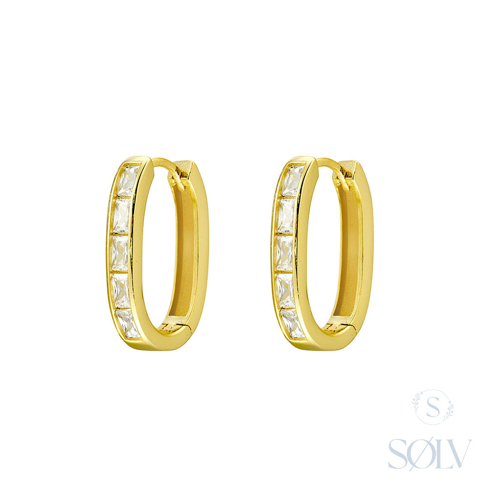 Solv Sterling Silver Gold Plated Oval Huggie Earrings