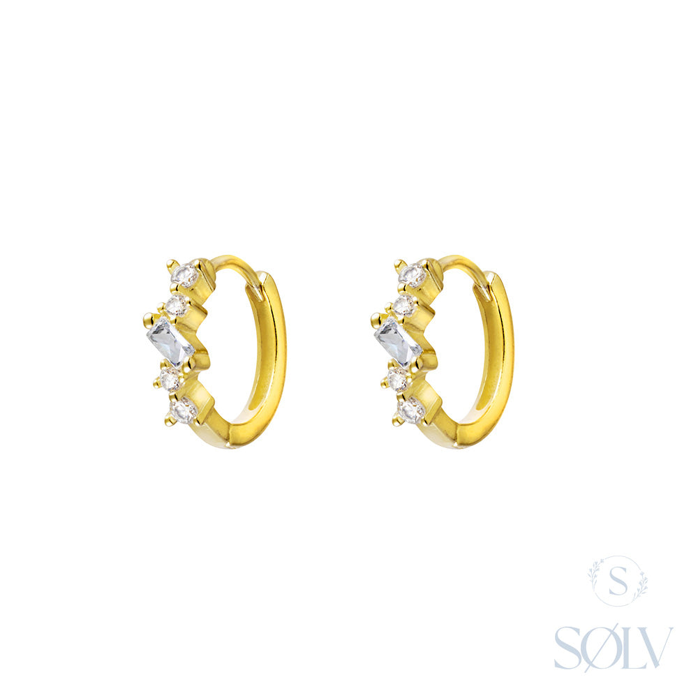 Solv Sterling Silver Gold Plated Cubic Zirconia Huggie Earrings