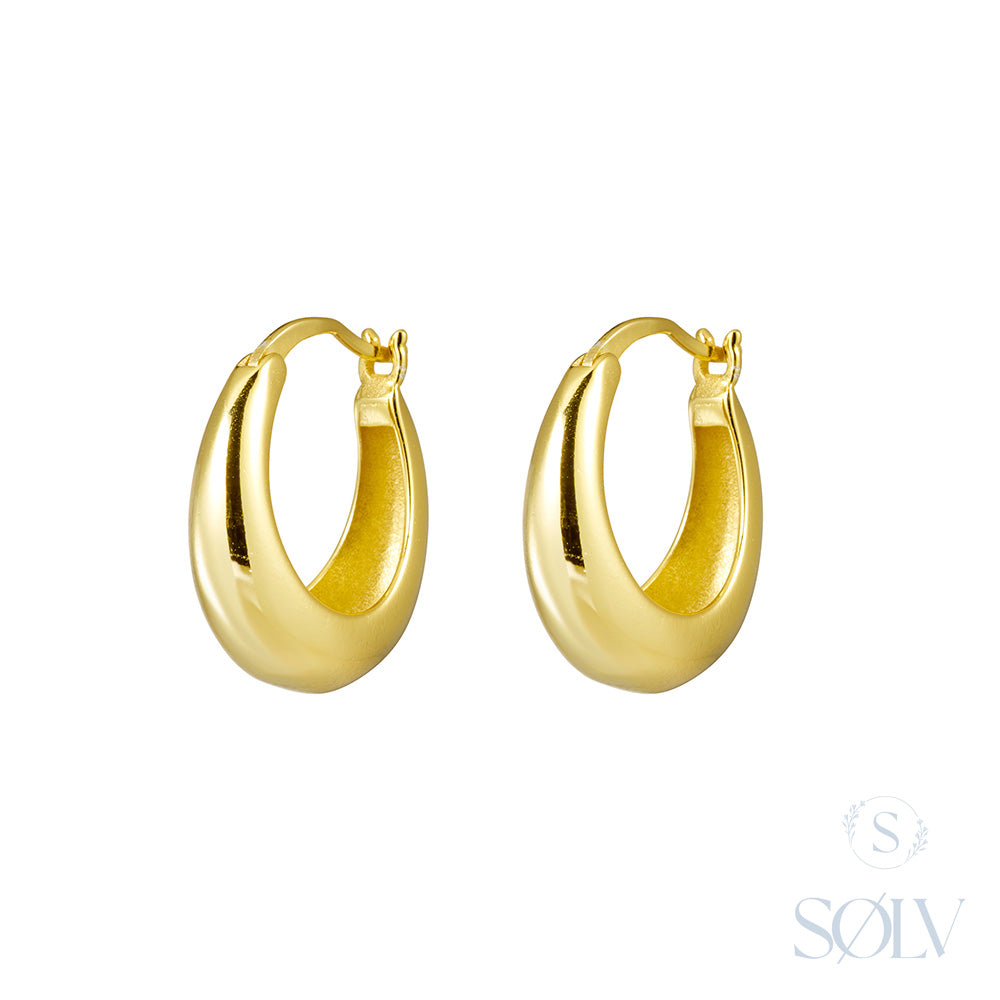 Solv Sterling Silver Gold Plated Tapered Hoops