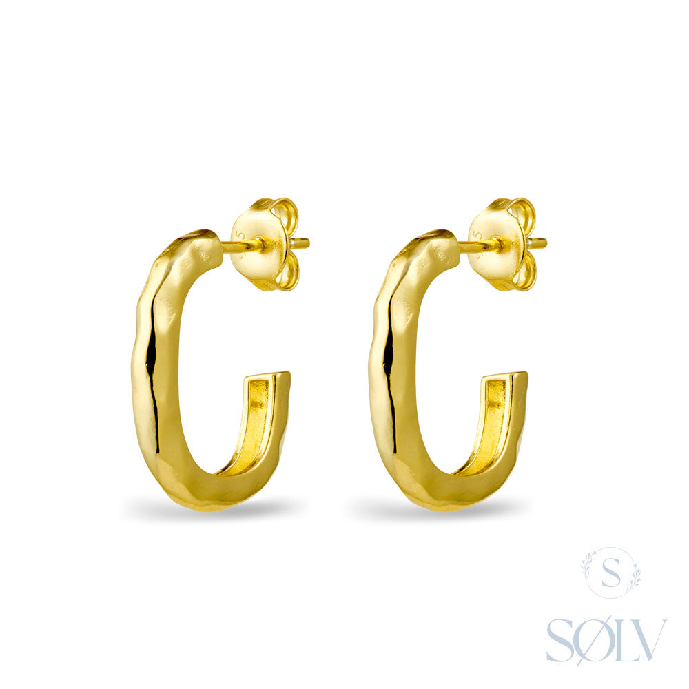 Solv Sterling Silver Gold Plated Half Hoop Stud Earrings