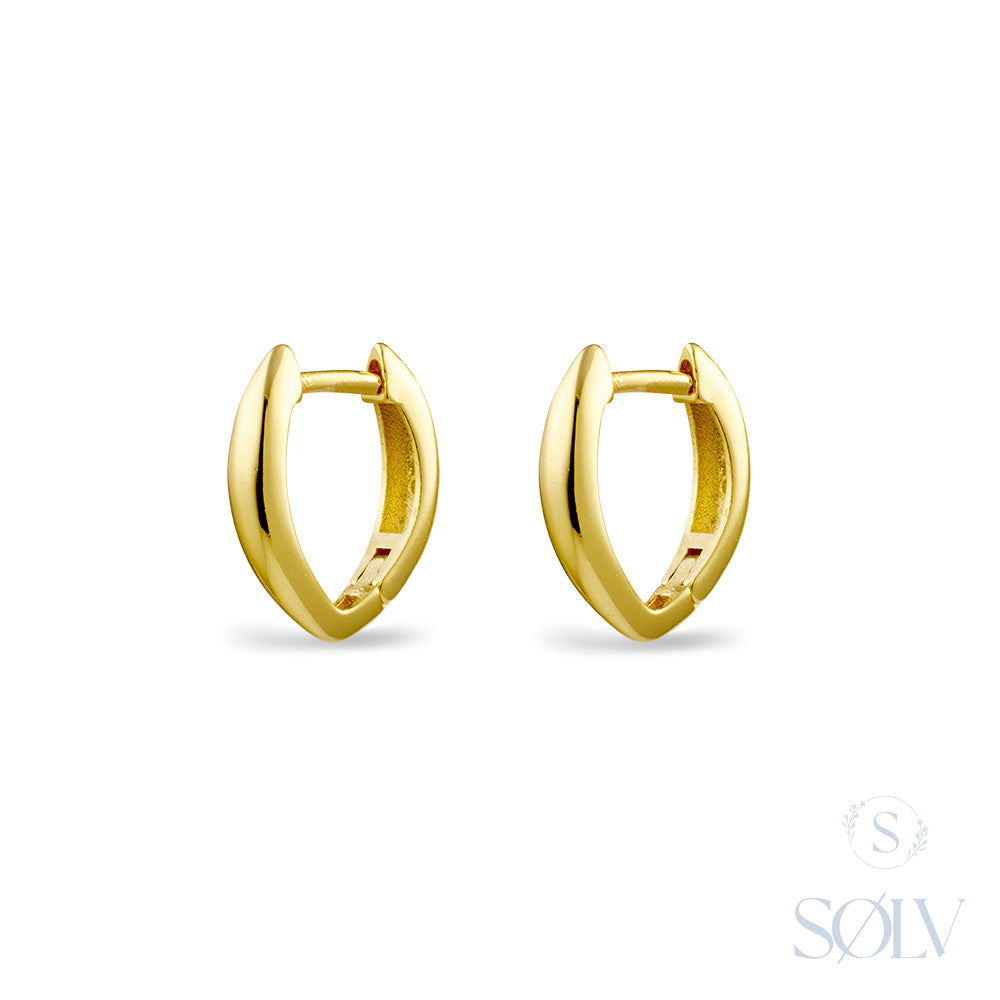 Solv Sterling Silver Gold Plated V Shaped Huggie Earrings
