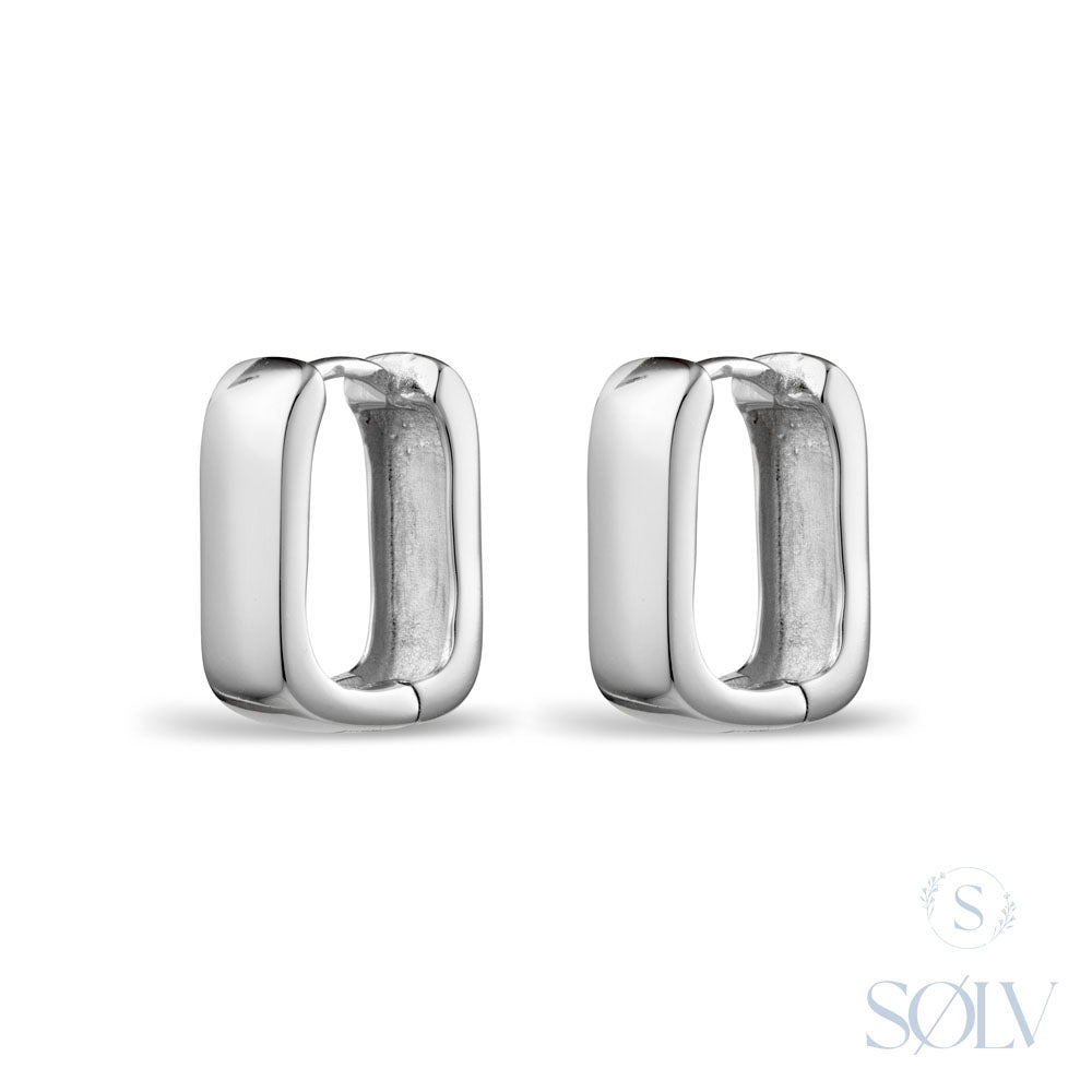 Solv Sterling Silver Square Huggie Earrings