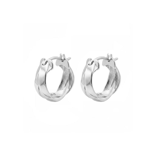 Solv Sterling Silver Ribbon Hoop Earrings