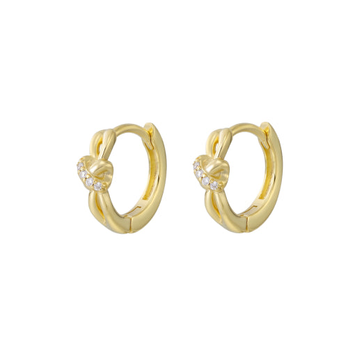 Solv Sterling Silver Gold Plated Knot Huggie Earrings