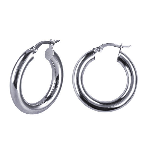 Sterling Silver Plain Hoop Earrings, 15mm