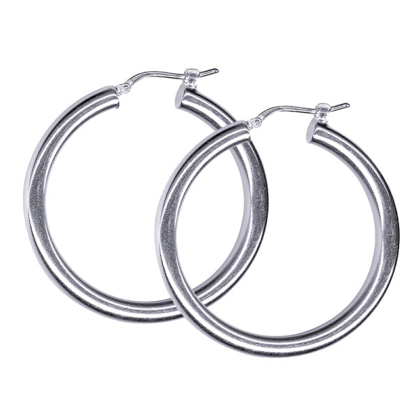 Sterling Silver Plain Hoop Earrings, 30mm
