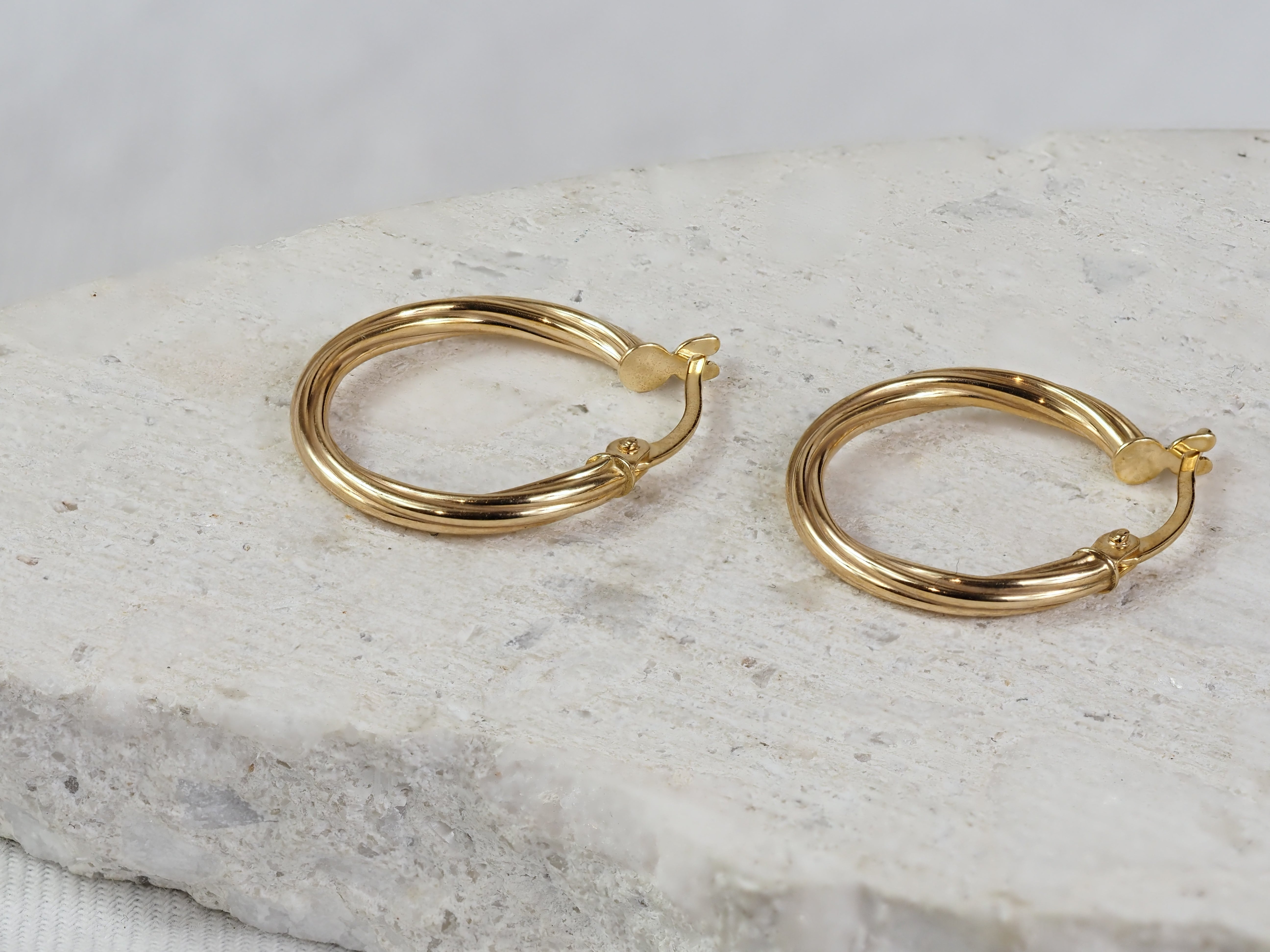 9ct Yellow Gold Twist Hoop Earrings, 15mm