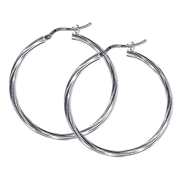 Sterling Silver Twist Hoop Earrings, 30mm