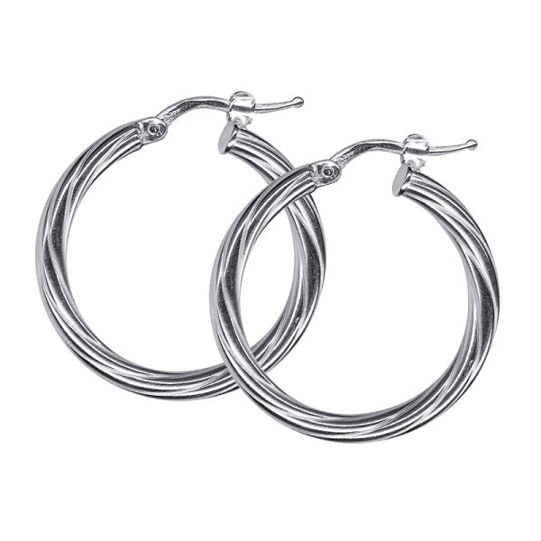 Sterling Silver Twist Hoop Earrings, 20mm