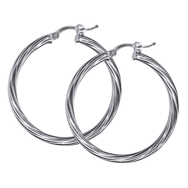 Sterling Silver Twist Hoop Earrings, 30mm
