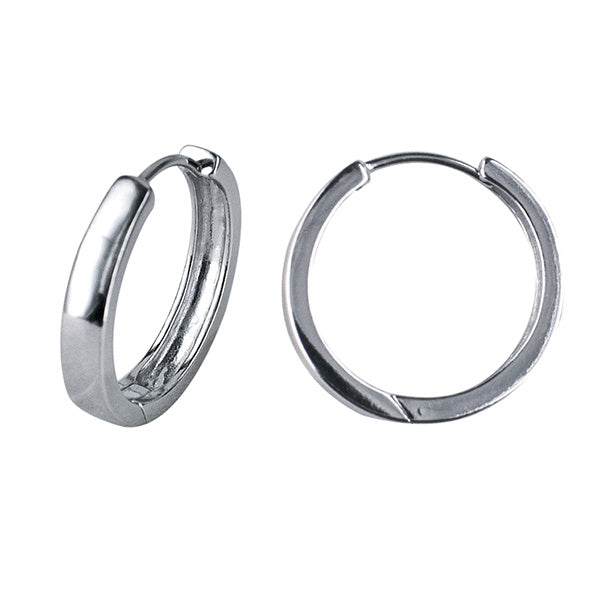 Sterling Silver Plain Huggie Earrings, 18mm