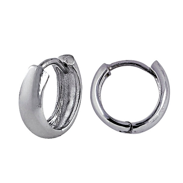 Sterling Silver Plain Huggie Earrings, 9mm