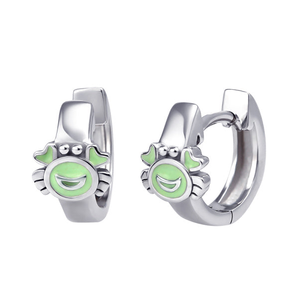 Sterling Silver Enamel Green Crab Huggie Earrings