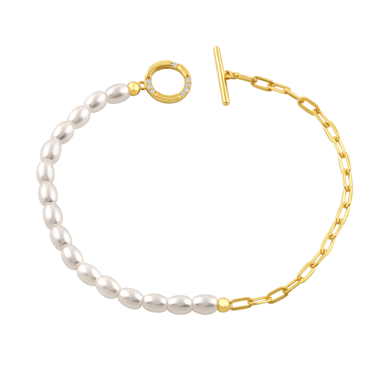 Georgini Alchemy Paperclip Pearl Fob Gold Bracelet