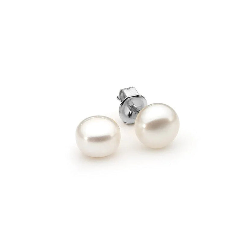Sterling Silver Freshwater Button Pearl Stud Earrings, 7mm