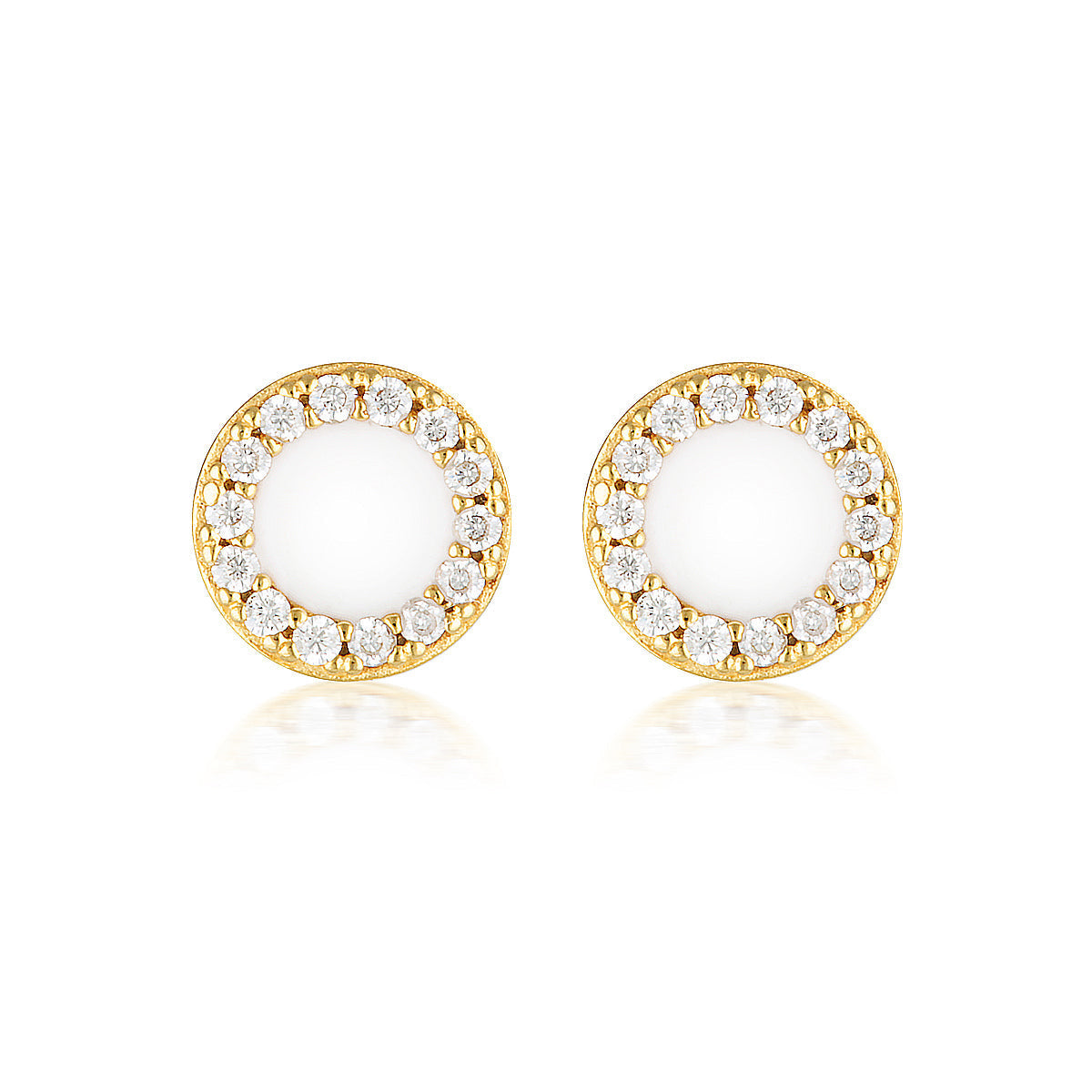 Georgini Reflection Enamel Stud Earrings Gold & White