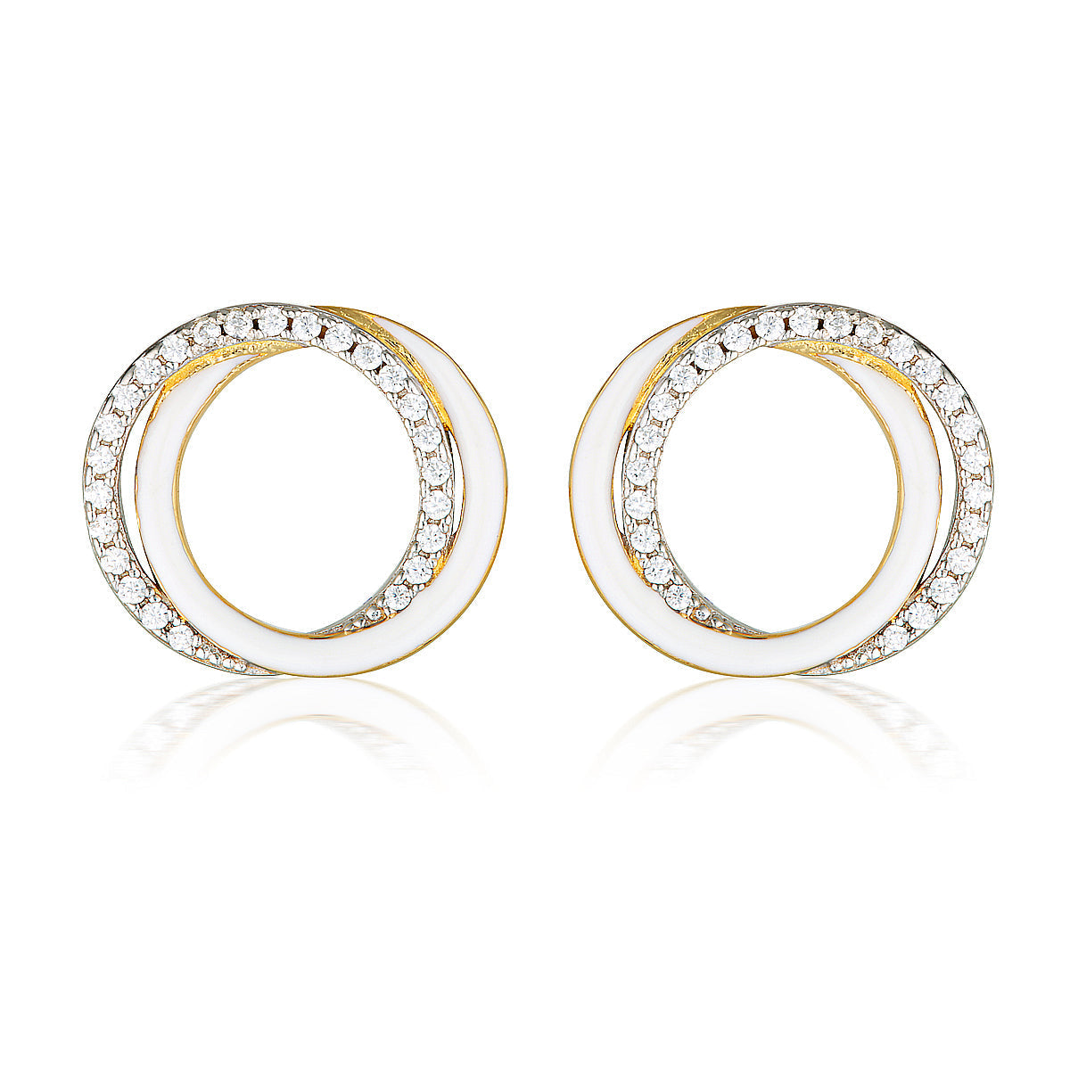 Georgini Reflection Circles Earring Gold, Silver & White Enamel