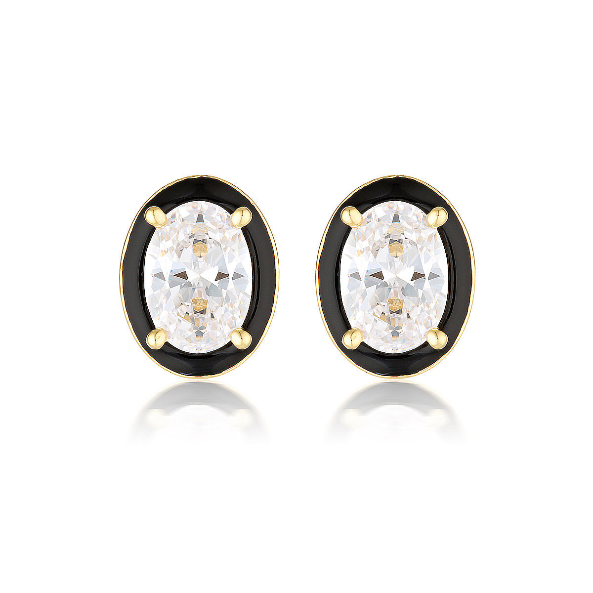 Georgini Reflection Oval Stud Earrings Gold & Black Enamel