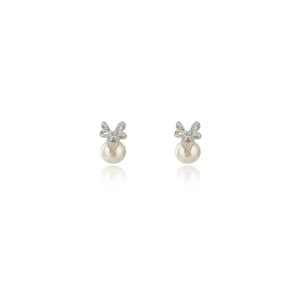 Georgini Sweetheart Bow Freshwater Pearl Silver stud earrings