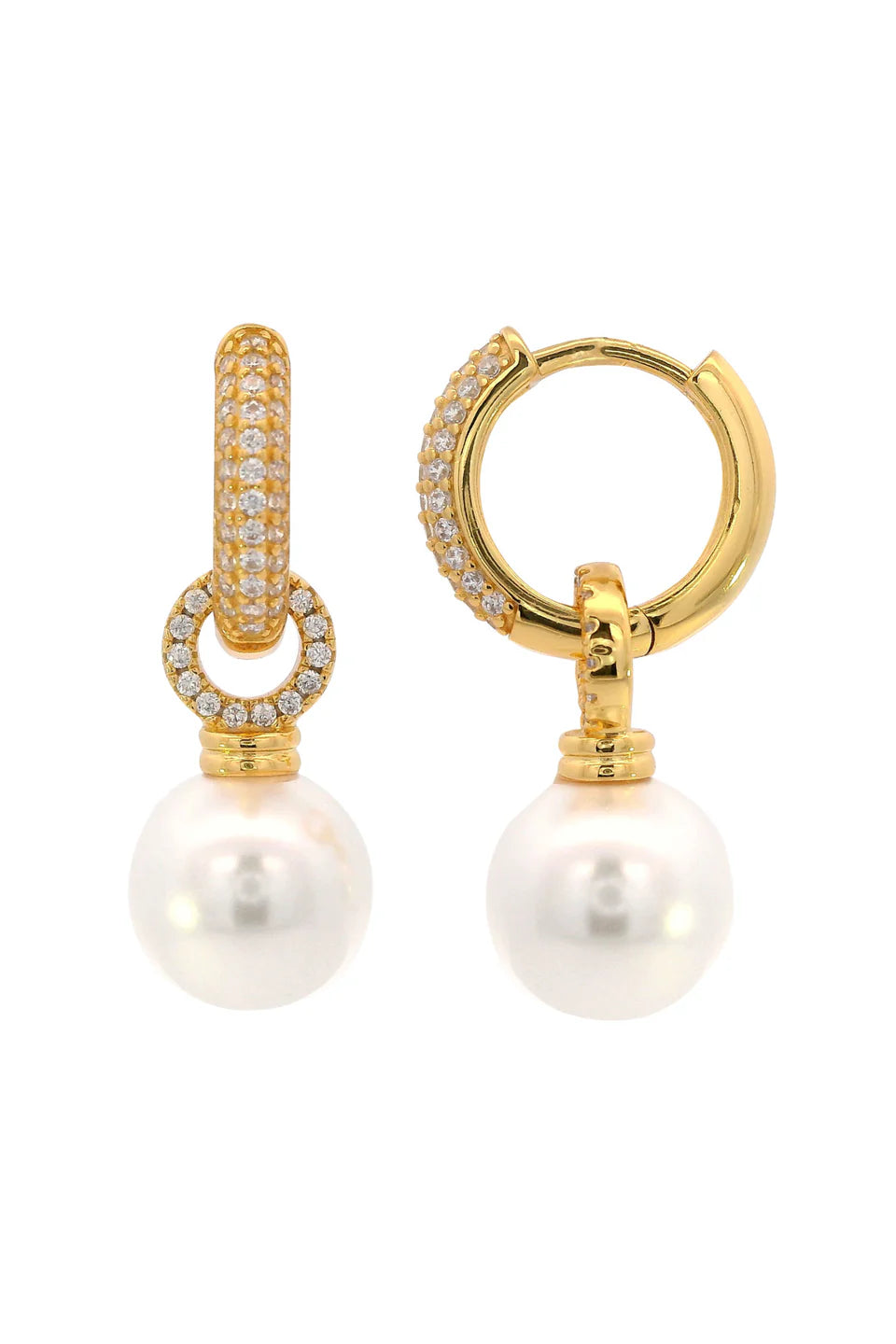 Georgini Adagio Duo Yellow Gold Plated Pearl Hoop Earrings