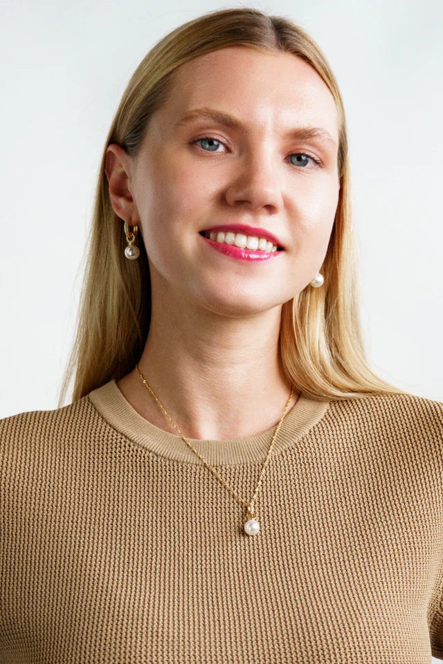 Georgini Adagio Duo Yellow Gold Plated Pearl Hoop Earrings