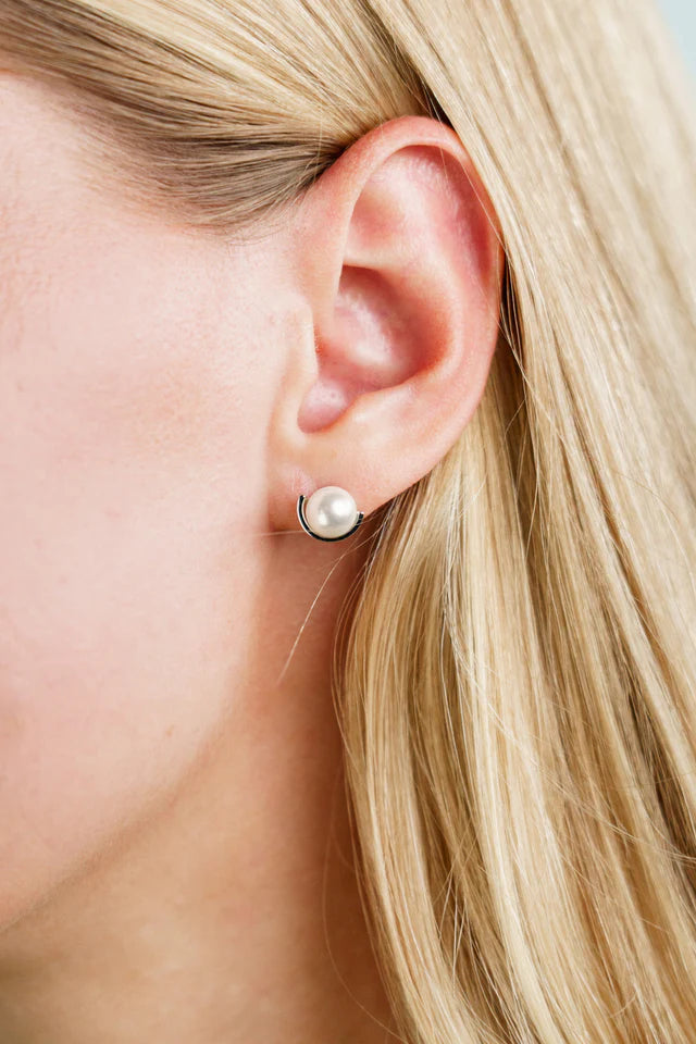 Georgini Adagio Cresent Silver Pearl Earrings