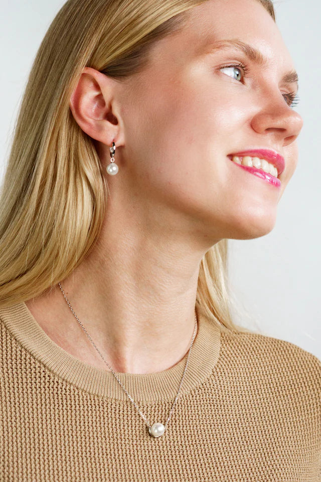 Georgini Adagio Nine-2-Five Silver Pearl Hoop Earrings