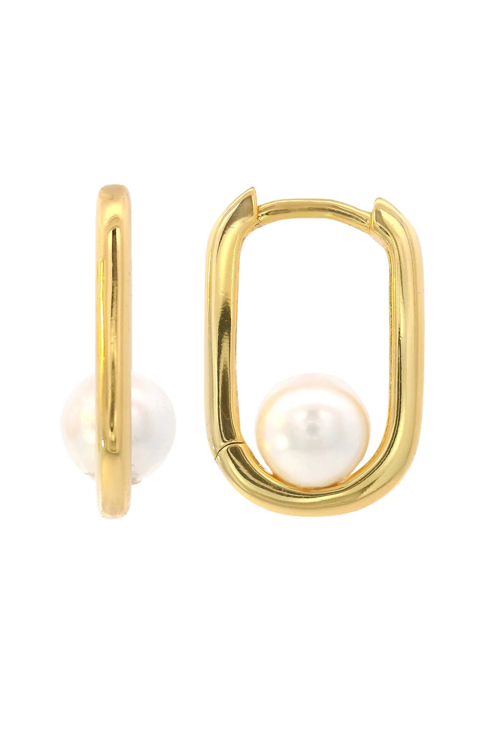 Georgini Adagio Nine-2-Five Yellow Gold Plated Pearl Oval Hoop Earrings