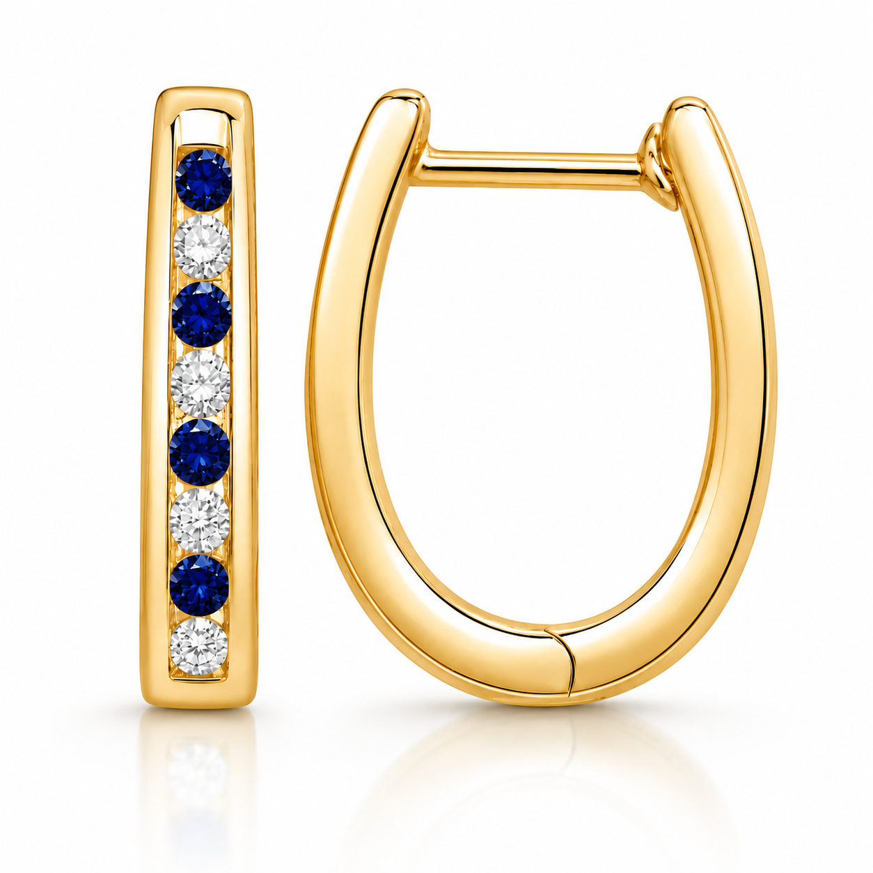 9ct Yellow Gold Sapphire and Diamond Huggie Earrings