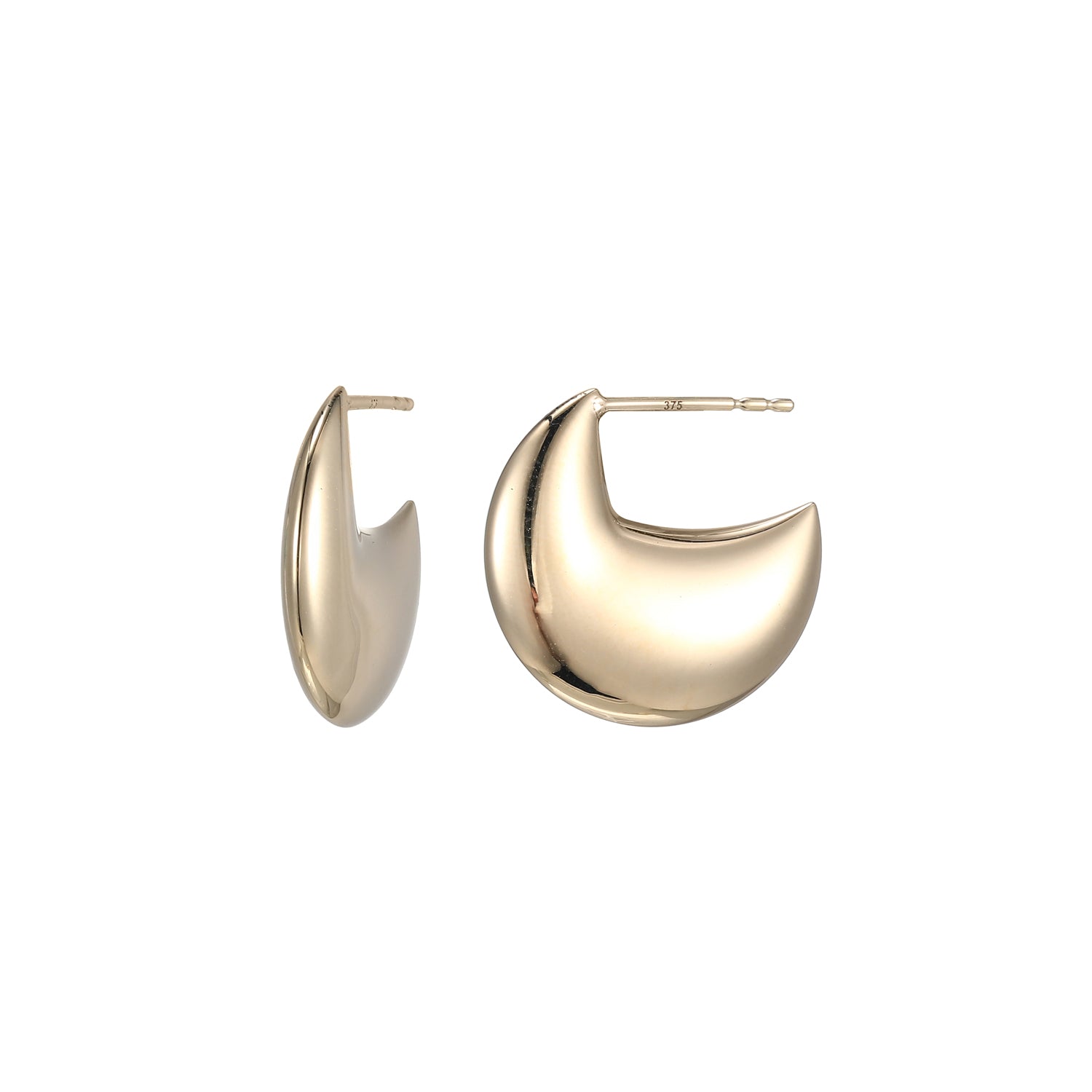 9ct Yellow Gold Flat Half Hoop Stud Earrings
