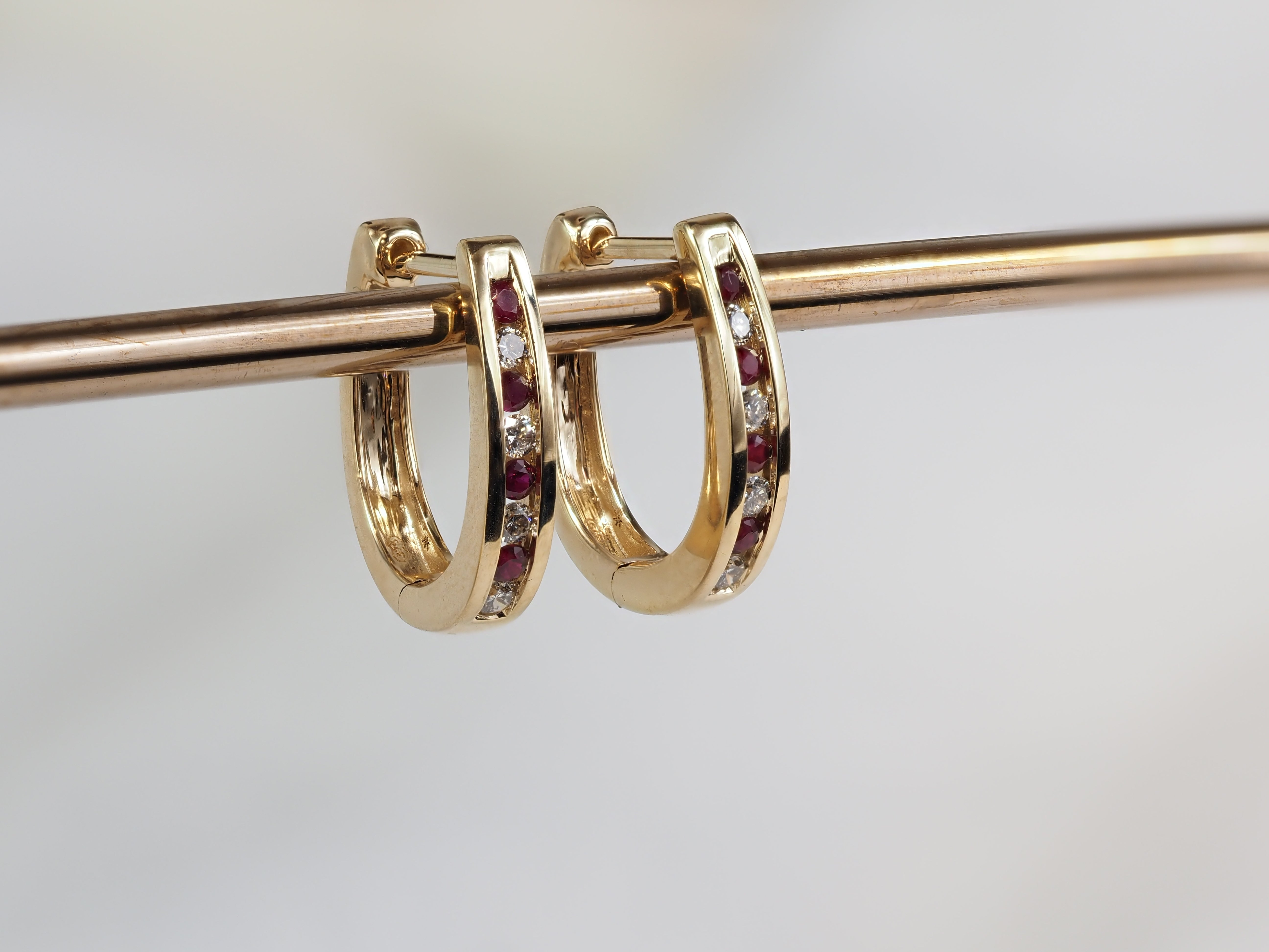 9ct Yellow Gold Ruby and Diamond Huggie Earrings