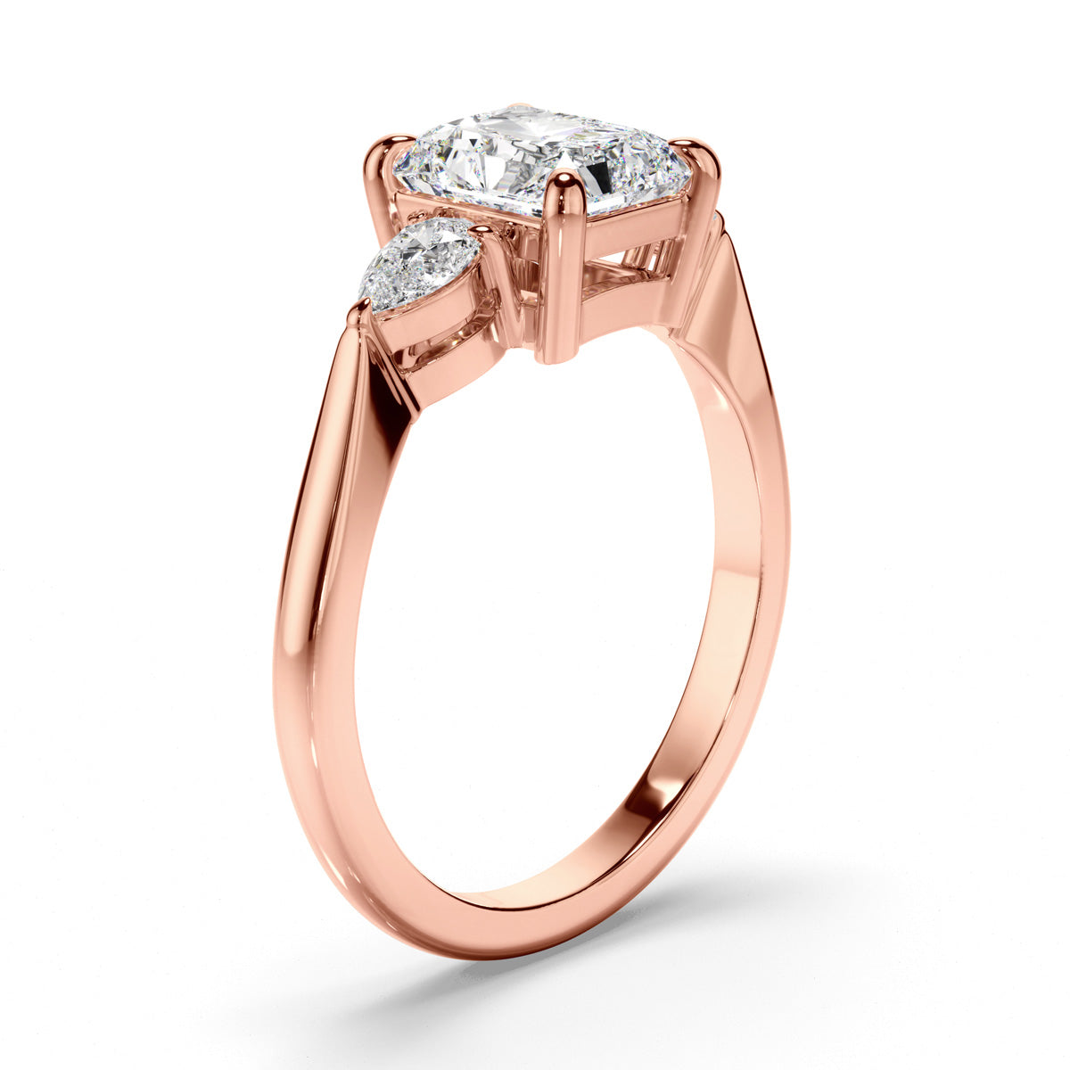 Radiant Cut Diamond Trilogy Engagement Ring with Pear Sides